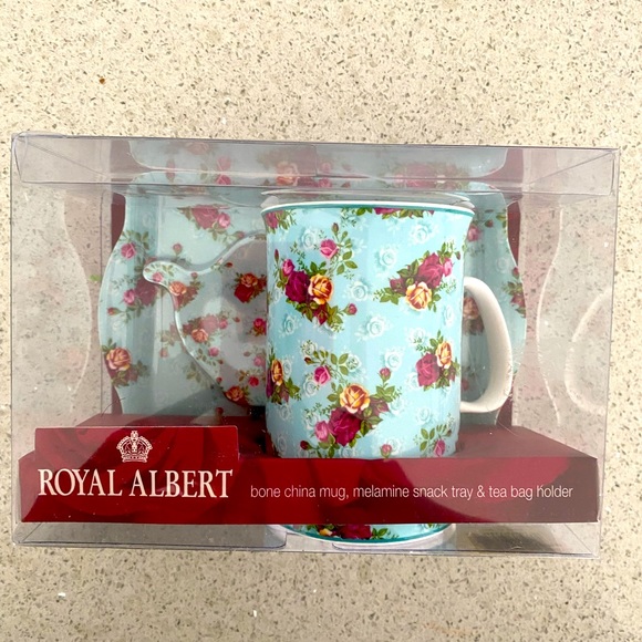 💙ROYAL ALBERT💙bone china mug, melamine snack tray & tea bag holder. - Picture 2 of 8